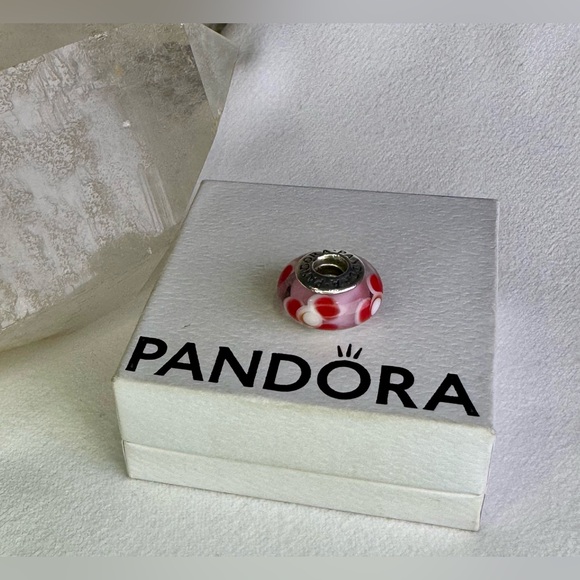 Authentic Pandora Retired Pink/Red Flowers For You Murano Glass Charm S925 Ale - Picture 11 of 14